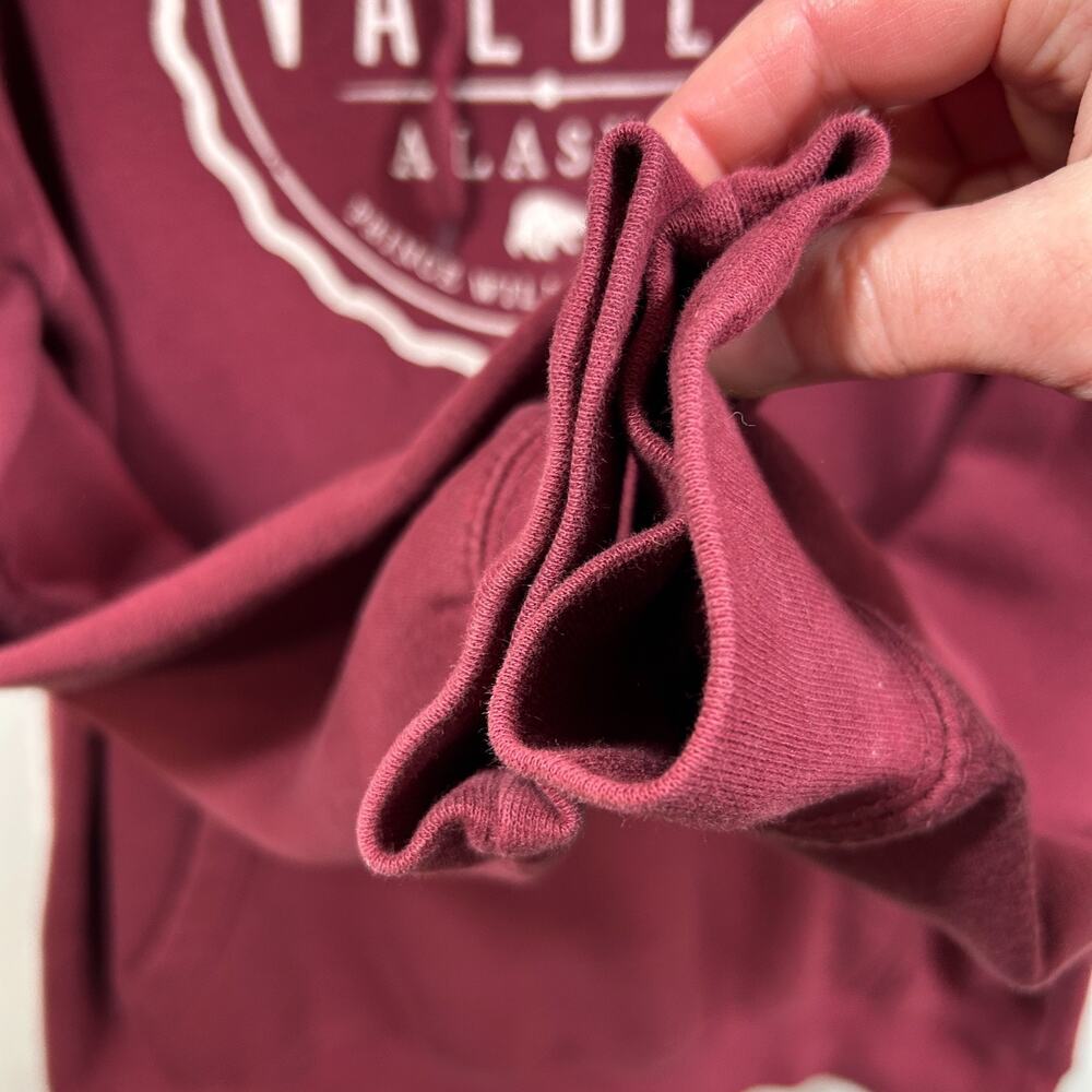 Alaska Graphic Hoodie Pullover Sweatshirt Womens Mens Large Valdez Burgundy - Picture 3 of 5